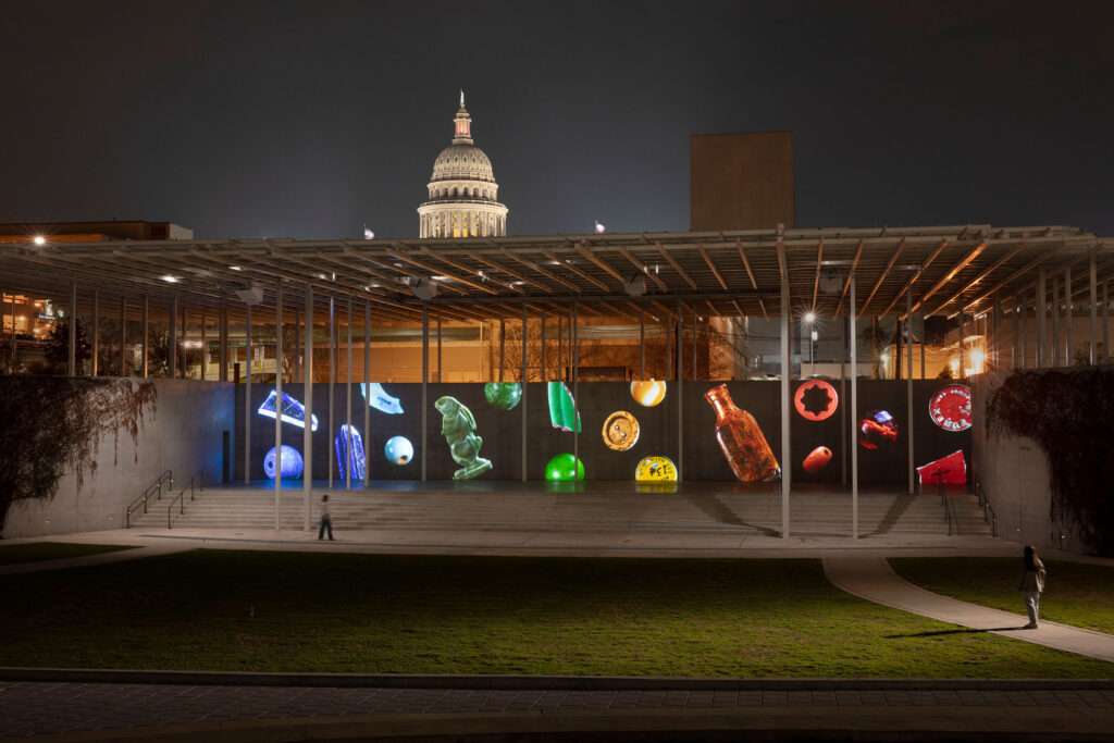 Hubbard / Birchler Past Deposits from a Future Yet to Come, 2024
Installation view, Moody Amphitheater at Waterloo Park, Austin, TX 
Photo: Kevin Todora