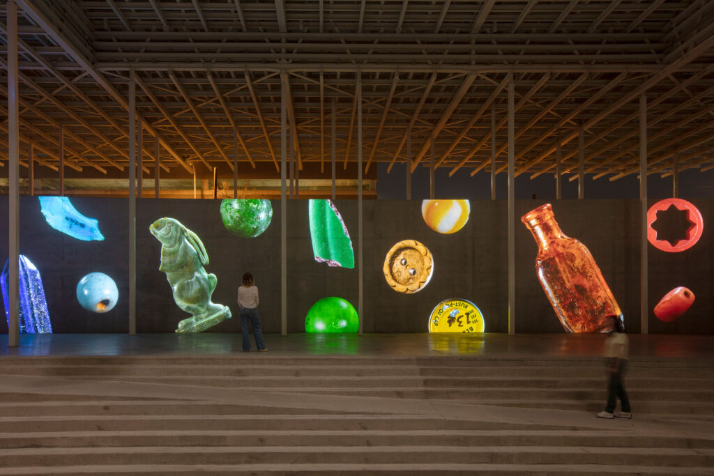 Hubbard / Birchler Past Deposits from a Future Yet to Come, 2024
Installation view, Moody Amphitheater at Waterloo Park, Austin, TX 
Photo: Kevin Todora