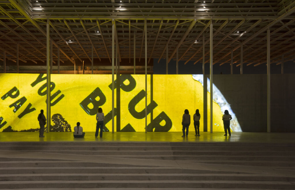 Hubbard / Birchler Past Deposits from a Future Yet to Come, 2024
Installation view, Moody Amphitheater at Waterloo Park, Austin, TX 
Photo: Kevin Todora