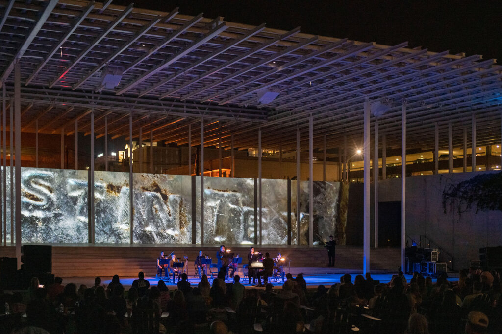 Hubbard / Birchler Past Deposits from a Future Yet to Come, 2024 
Opening event, Moody Amphitheater at Waterloo Park, Austin, TX
Photo: Sandy Carson